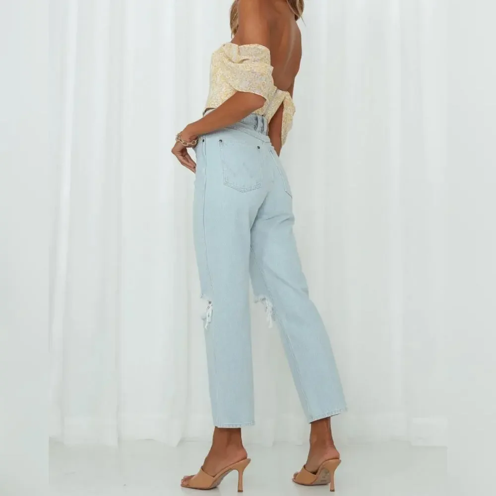 WRANGLER DISTRESSED HIGH WAISTED JEANS LITA WOMEN SIZE 10 BUTTONFLY  LIGHT WASH - Picture 4 of 17